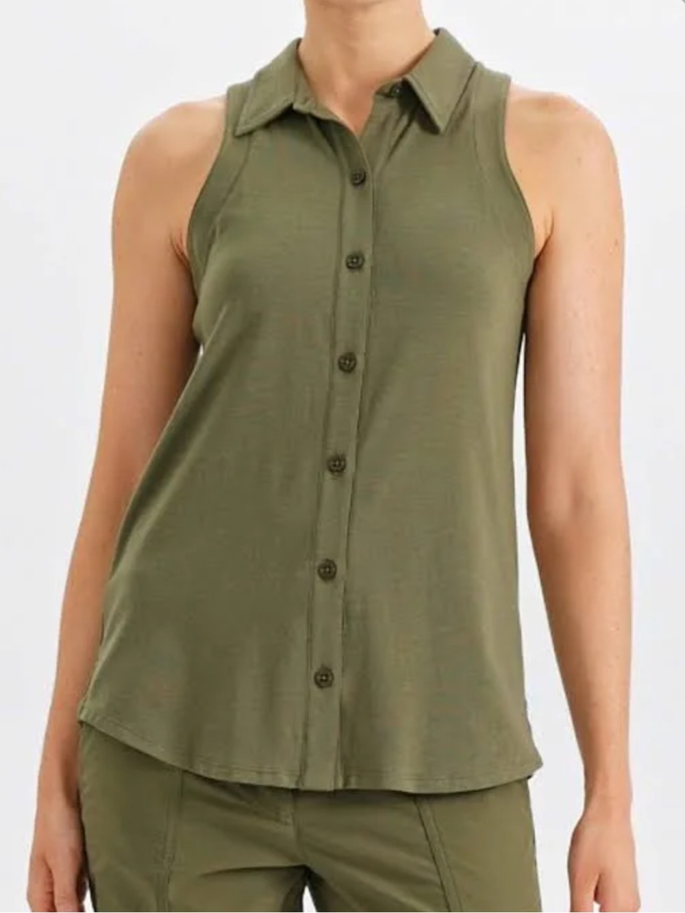 Anatomie Elise Sleeveless Button Front Pima Cotton Top In Moss Green Size S